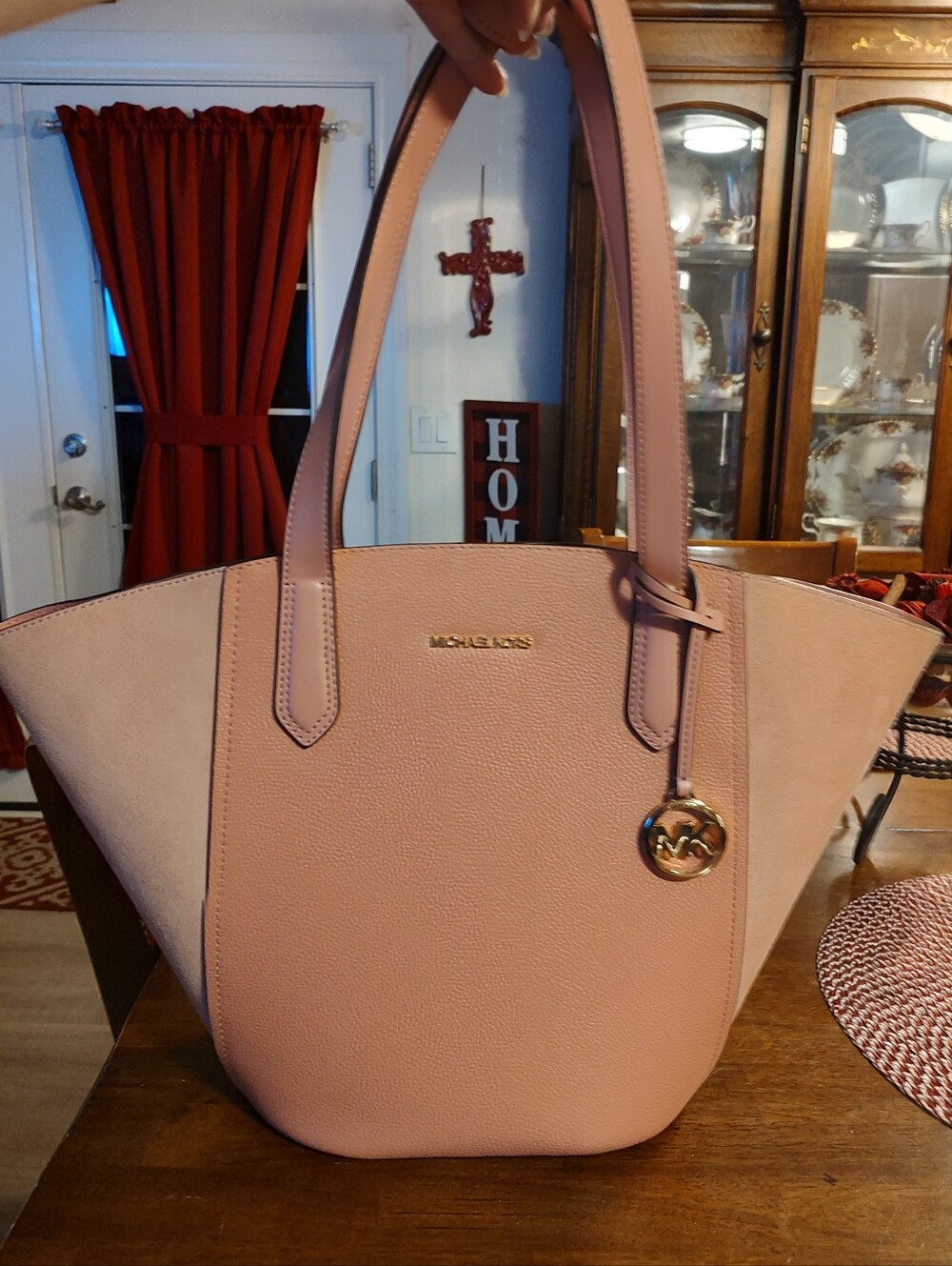 Michael Kors Portia Large Blush Pink Leather Tote with Gold Charm